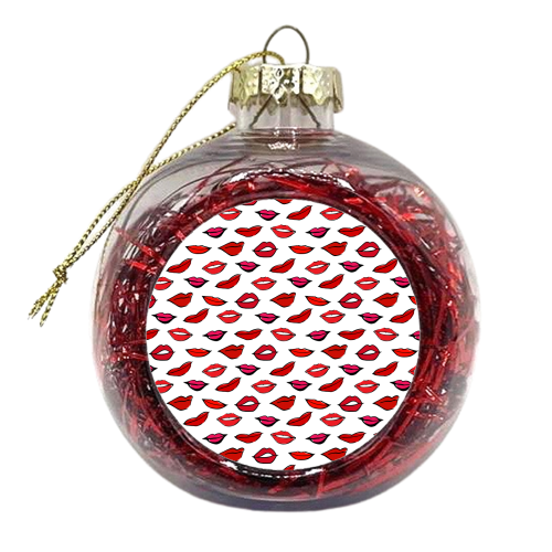 Red & Pink Lippy Pattern - xmas bauble by Bec Broomhall