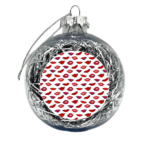 Red & Pink Lippy Pattern - xmas bauble by Bec Broomhall