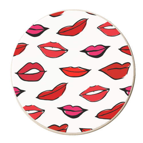 Red & Pink Lippy Pattern - personalised beer coaster by Bec Broomhall