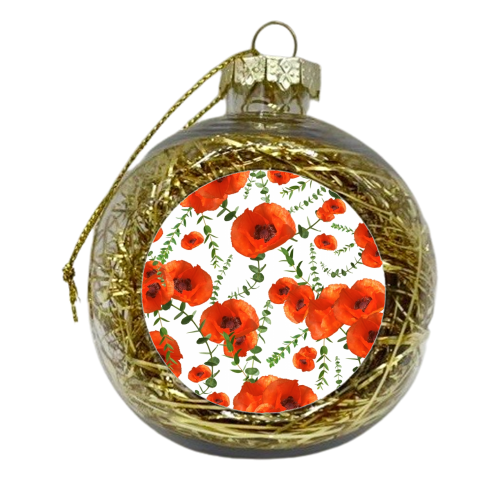 Red Poppies Eucalyptus Dream Pattern #1 #floral #decor #art - xmas bauble by Anita Bella Jantz