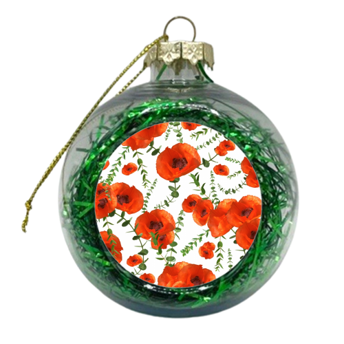 Red Poppies Eucalyptus Dream Pattern #1 #floral #decor #art - xmas bauble by Anita Bella Jantz