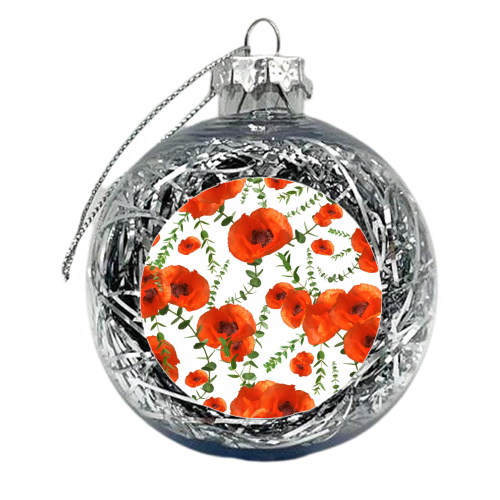 Red Poppies Eucalyptus Dream Pattern #1 #floral #decor #art - xmas bauble by Anita Bella Jantz