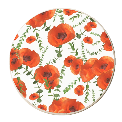 Red Poppies Eucalyptus Dream Pattern #1 #floral #decor #art - personalised beer coaster by Anita Bella Jantz
