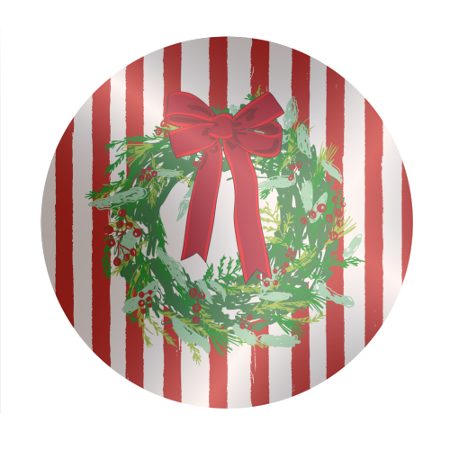Red Retro Stripes Coquette Christmas Wreath Art - Circle Sticker by EZbie