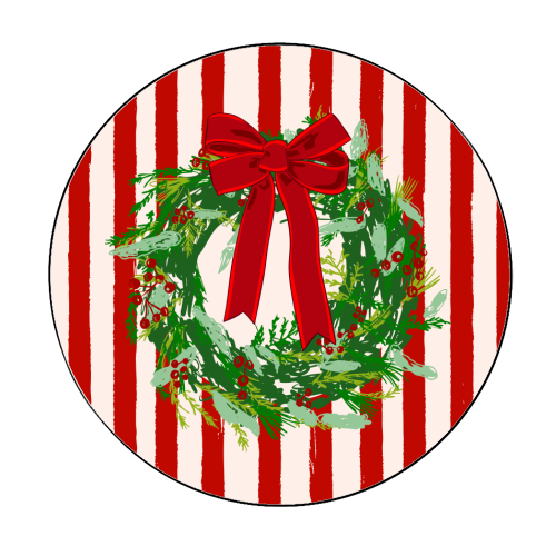 Red Retro Stripes Coquette Christmas Wreath Art - Circle Sticker by EZbie