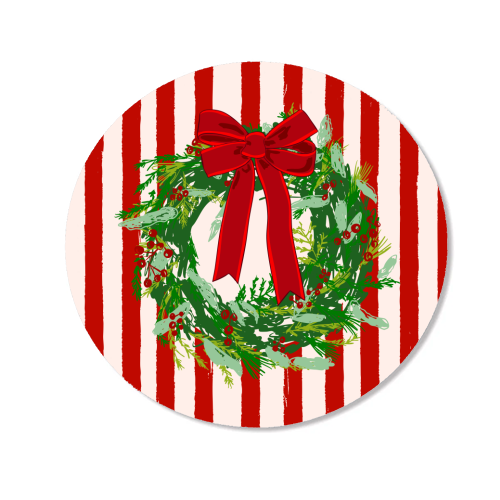 Red Retro Stripes Coquette Christmas Wreath Art - Magnet by EZbie