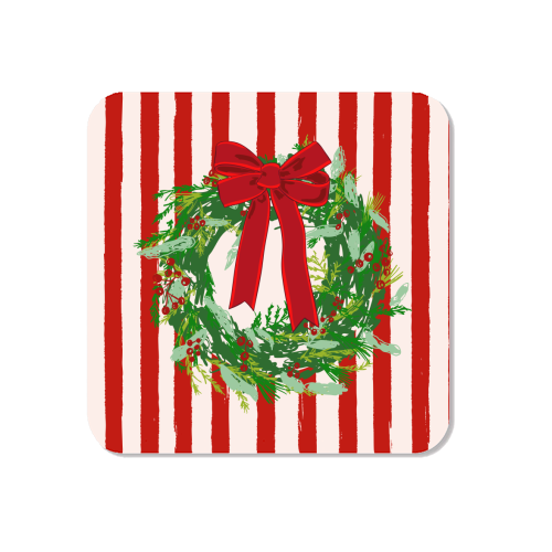 Red Retro Stripes Coquette Christmas Wreath Art - Magnet by EZbie