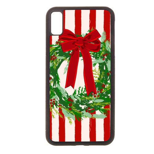 Red Retro Stripes Coquette Christmas Wreath Art - stylish phone case by EZbie