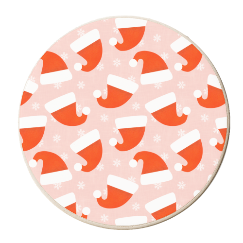 Red Santa Hats & Snowflakes - personalised beer coaster by Ania Wieclaw