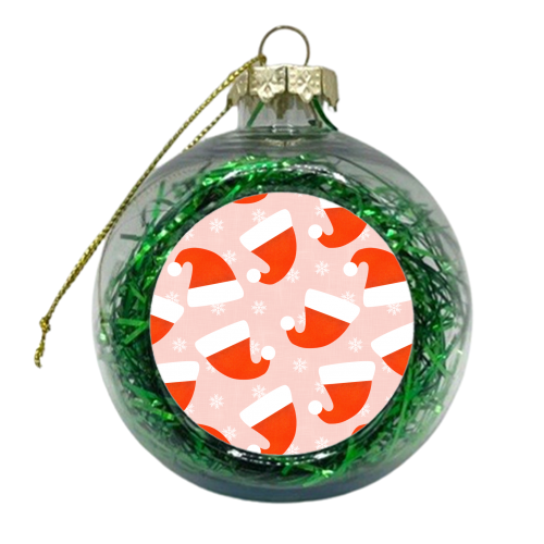 Red Santa Hats & Snowflakes - xmas bauble by Ania Wieclaw