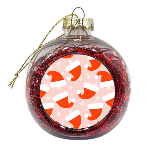 Red Santa Hats & Snowflakes - xmas bauble by Ania Wieclaw