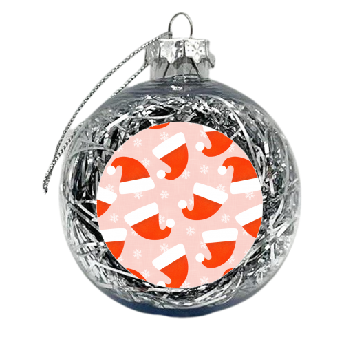 Red Santa Hats & Snowflakes - xmas bauble by Ania Wieclaw