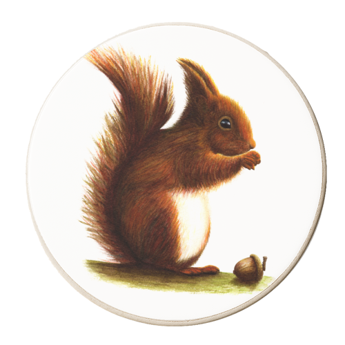 Red Squirrel & Acorn - personalised beer coaster by She Walks She Paints