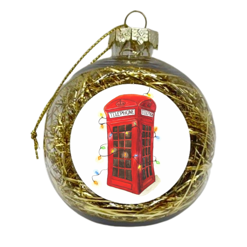 Red Telephone box lights - xmas bauble by Valerie Shephard