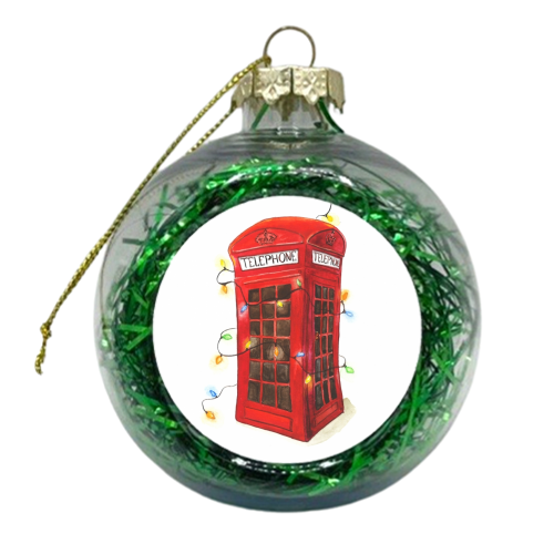Red Telephone box lights - xmas bauble by Valerie Shephard