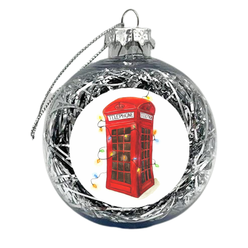 Red Telephone box lights - xmas bauble by Valerie Shephard