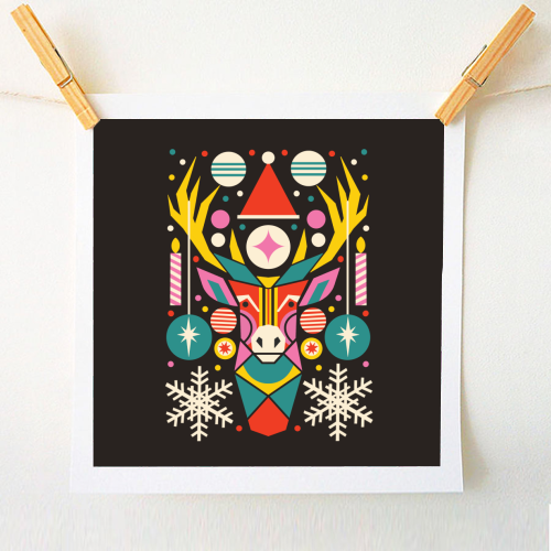 Reindeer Geometric Bold Christmas Graphic Design - A1 - A4 art print by AbiGoLucky