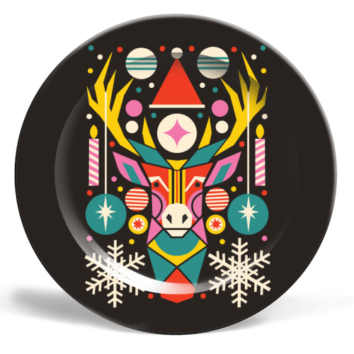 Reindeer Geometric Bold Christmas Graphic Design - ceramic dinner plate by AbiGoLucky