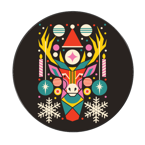 Reindeer Geometric Bold Christmas Graphic Design - Circle Sticker by AbiGoLucky