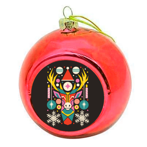 Reindeer Geometric Bold Christmas Graphic Design - colourful christmas bauble by AbiGoLucky