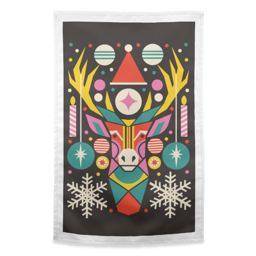 Reindeer Geometric Bold Christmas Graphic Design - funny tea towel by AbiGoLucky