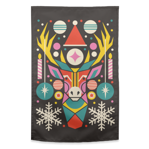 Reindeer Geometric Bold Christmas Graphic Design - funny tea towel by AbiGoLucky