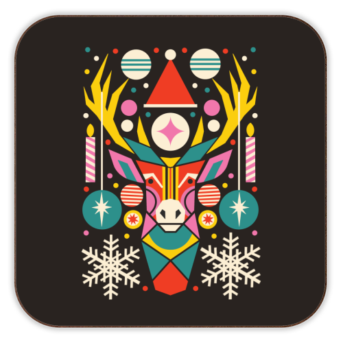 Reindeer Geometric Bold Christmas Graphic Design - personalised beer coaster by AbiGoLucky