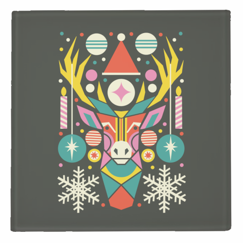 Reindeer Geometric Bold Christmas Graphic Design - personalised beer coaster by AbiGoLucky