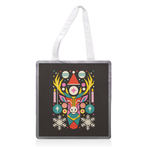 Reindeer Geometric Bold Christmas Graphic Design - printed canvas tote bag by AbiGoLucky