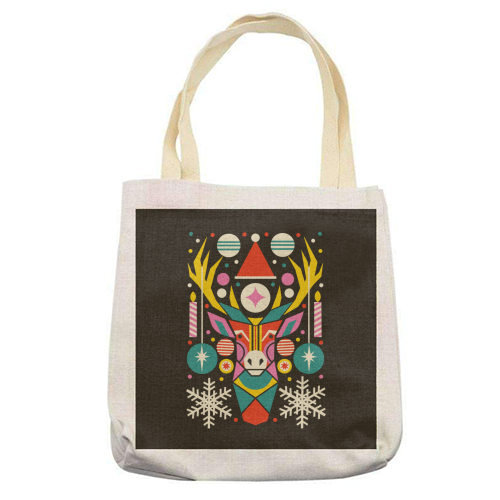 Reindeer Geometric Bold Christmas Graphic Design - printed canvas tote bag by AbiGoLucky