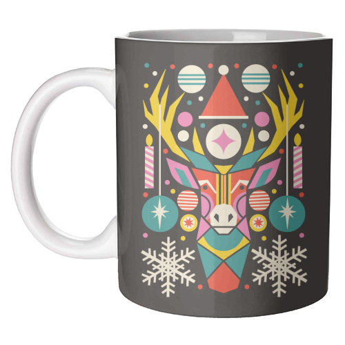 Reindeer Geometric Bold Christmas Graphic Design - unique mug by AbiGoLucky