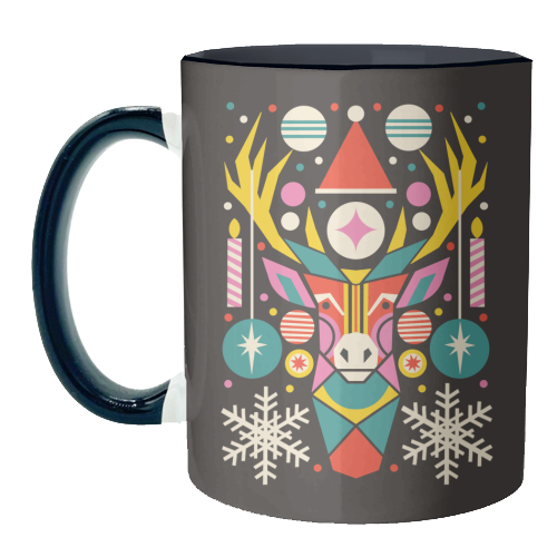 Reindeer Geometric Bold Christmas Graphic Design - unique mug by AbiGoLucky