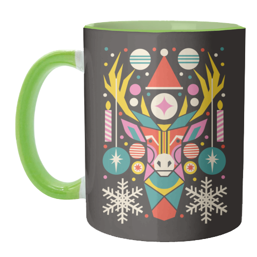 Reindeer Geometric Bold Christmas Graphic Design - unique mug by AbiGoLucky