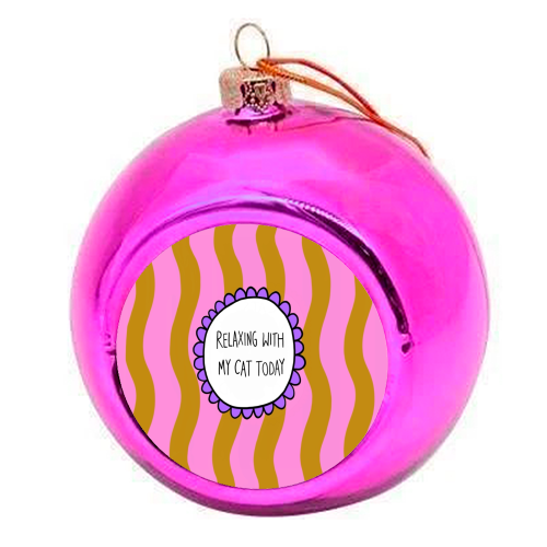 Relaxing With My Cat - colourful christmas bauble by The Paper Tail