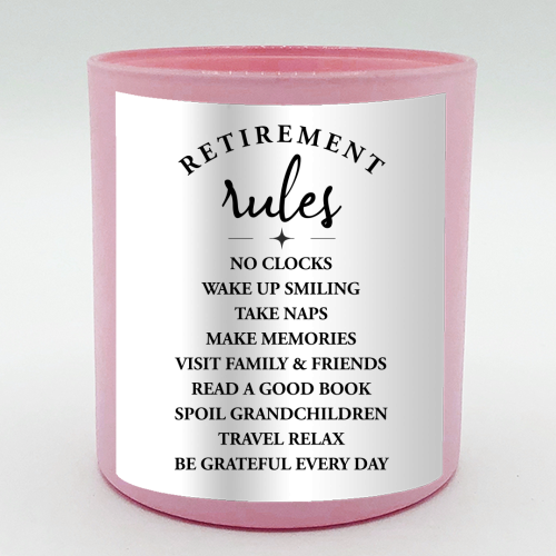 Retirement Rules – Embrace the Joy of a New Chapter - scented candle by skattia ilie