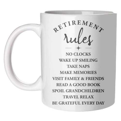 Retirement Rules – Embrace the Joy of a New Chapter - unique mug by skattia ilie
