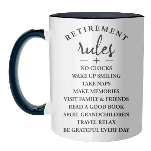 Retirement Rules – Embrace the Joy of a New Chapter - unique mug by skattia ilie
