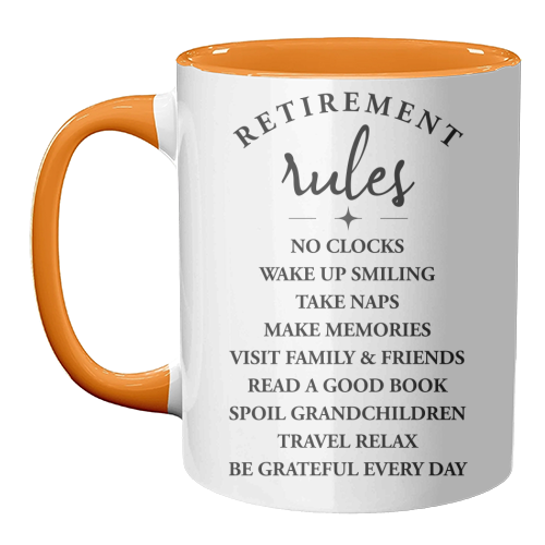 Retirement Rules – Embrace the Joy of a New Chapter - unique mug by skattia ilie