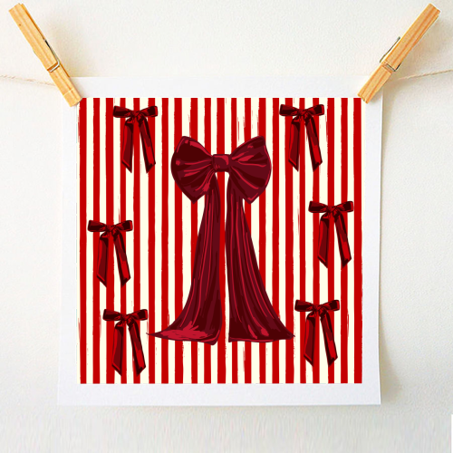 Retro Big Red Bows & Stripes Design - A1 - A4 art print by EZbie