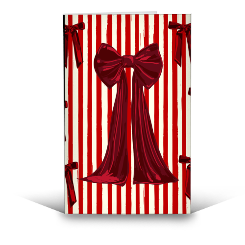 Retro Big Red Bows & Stripes Design - funny greeting card by EZbie