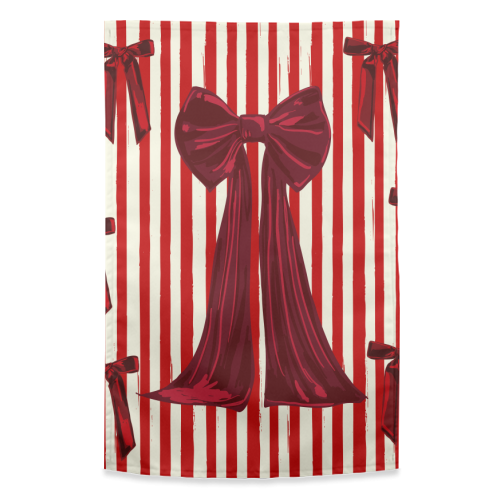 Retro Big Red Bows & Stripes Design - funny tea towel by EZbie