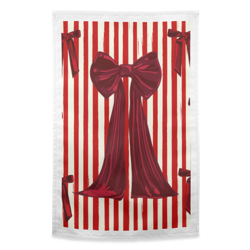 Retro Big Red Bows & Stripes Design - funny tea towel by EZbie