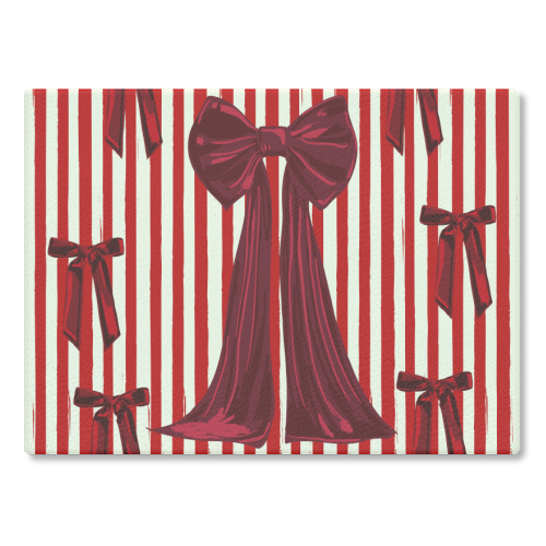 Retro Big Red Bows & Stripes Design - glass chopping board by EZbie