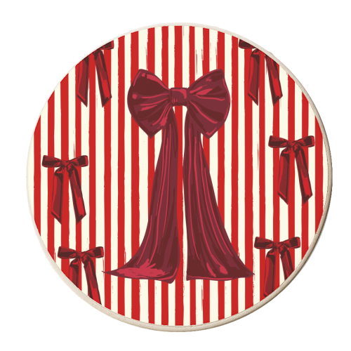 Retro Big Red Bows & Stripes Design - personalised beer coaster by EZbie