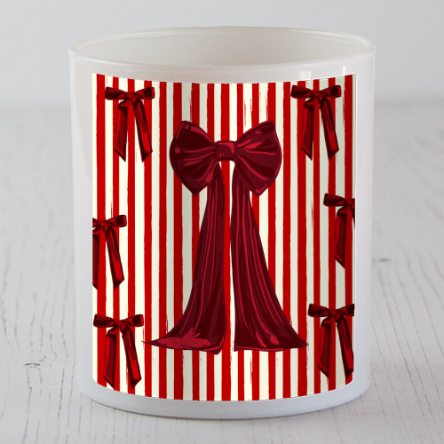 Retro Big Red Bows & Stripes Design - scented candle by EZbie