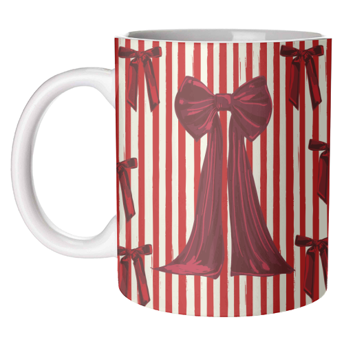 Retro Big Red Bows & Stripes Design - unique mug by EZbie