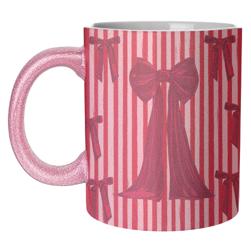 Retro Big Red Bows & Stripes Design - unique mug by EZbie