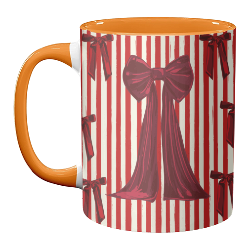 Retro Big Red Bows & Stripes Design - unique mug by EZbie