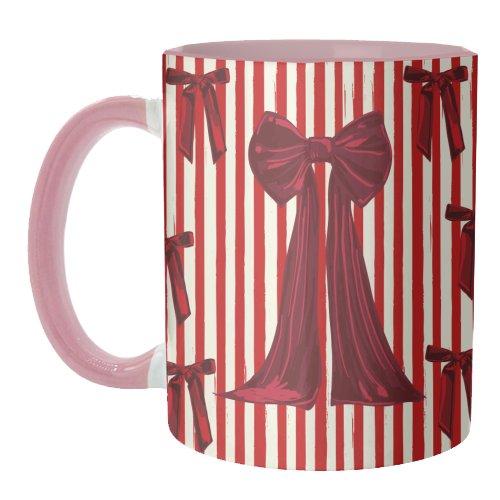 Retro Big Red Bows & Stripes Design - unique mug by EZbie
