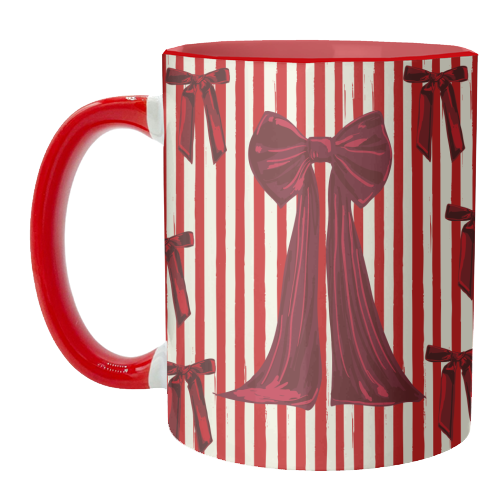 Retro Big Red Bows & Stripes Design - unique mug by EZbie